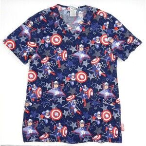 Cherokee Marvel Captain America Scrub V-Neck Side Panels Size S